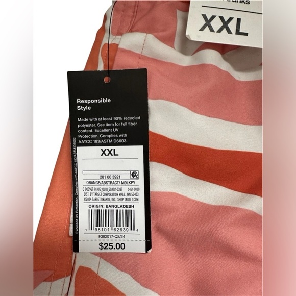 Original Use Men's 7" Elastic Waist Orange/abstract Swim Trunks  2XL - Picture 3 of 4